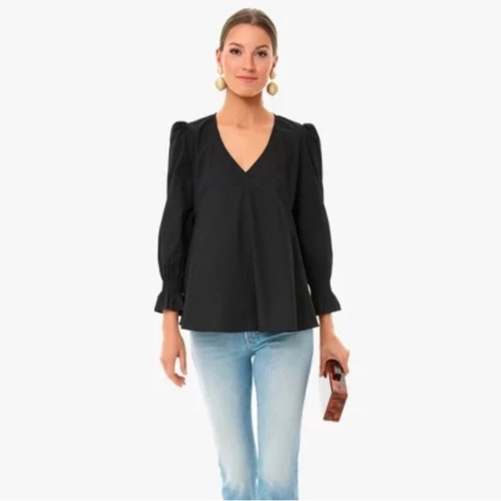 Tuckernuck Pomander Place Easton blouse black cotton poplin XL